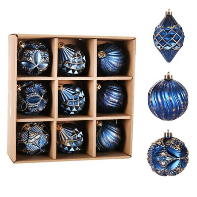 #ad 8cm 3.15quot; Christmas Ball Ornaments 9 Pcs Shatter Proof Set with Decor 9ct S...