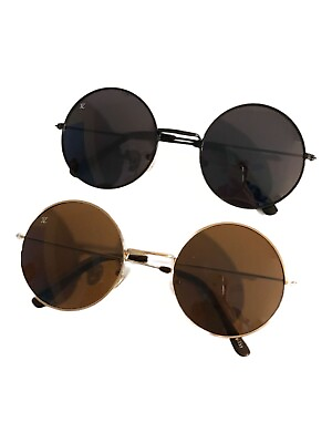 #ad Jhon Lennon Style Sunglasses Circle Round Dark amp; Brown Lenses Metal Frame Men.