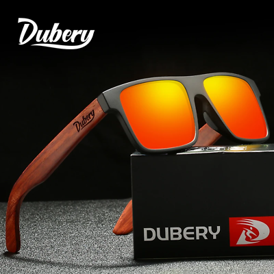 #ad DUBERY Wood Polarized Square Sunglasses Men Women Wooden Temple Classic Glasses