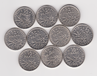 #ad France Set of 1 2 Francs x10 1965 2000 French Coins