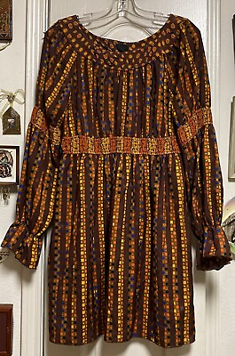 #ad Anna Sui For Target Bohemian Retro Dress In Rich Fall Colors L