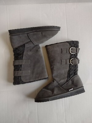 #ad Muk Luks 8 Gray Buckle Accent Cable Boots Women Slip On Fashion Warm