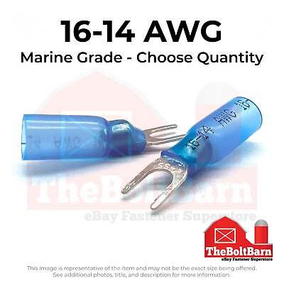 #ad Blue Heat Shrink Marine #8 U Type Fork Crimp Connectors Terminals AWG 16 14
