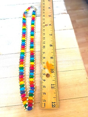 #ad Classic Vintage Estate Sale Colorful Beaded Necklace trimmed in Gold Beads $14.99