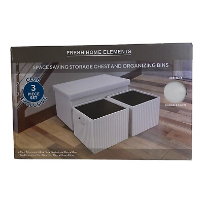 #ad Fresh Home Elements 24quot; Storage Chest and 11quot; Organizing Bins White Linen