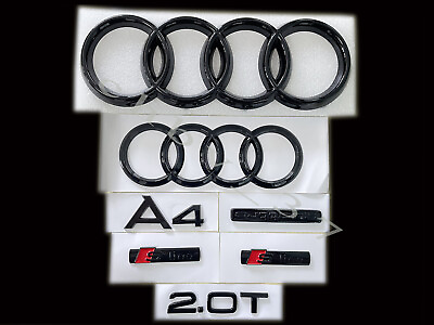 #ad Audi A4 Emblem Gloss Black Rings Rear Quattro 2.0T Sline 2008 2017 Combo Set OE