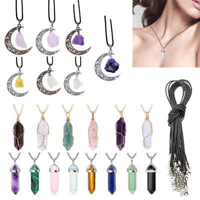 #ad Chakra Bead Pendant Necklace Quartz Gemstone Pendant with Chain Rope DIY Jewelry