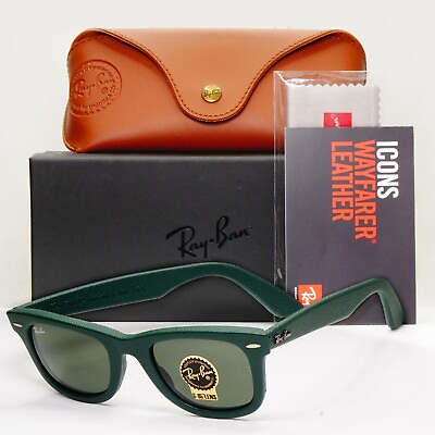 #ad Ray Ban Sunglasses Leather Wayfarer Year 2013 Rare Dark Green RB 2140 Q M 1170
