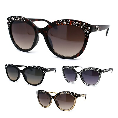 #ad Womens Classic Round Pearl Jewel Horn Rim Designer Sunglasses