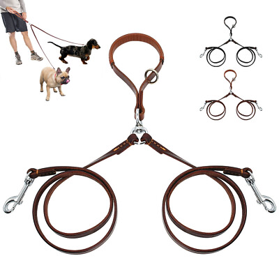 #ad Leather Dual Double Dog Leash with Handle Coupler Leash for Two Medium Small Dog $25.69