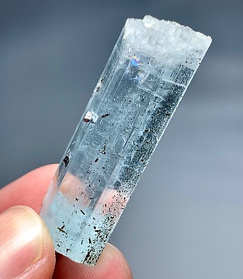 #ad 75CT Etched Aquamarine Crystal With Schorl Spray amp; Rainbow Inclusion From Shigar
