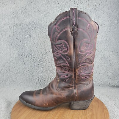 #ad Ariat Womens Size 8.5 B Heritage Brown Cowgirl Boots Brown Pink Style 15765