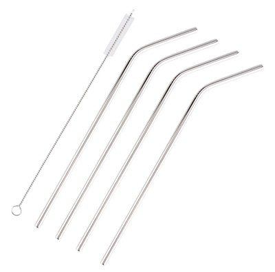 #ad Set of 4 Stainless Steel Drinking Straws with Cleaning Brush Universal Fit