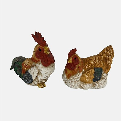 #ad Pair Vintage Chicken Figurines Rooster amp; Hen World of Gifts Imports Taiwan 4quot;