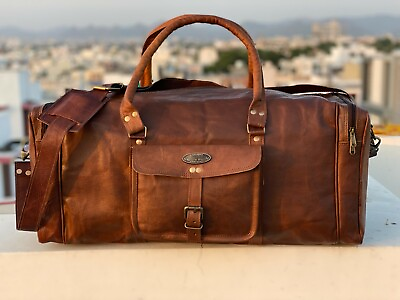 #ad Leather Weekend Bag Travel Men#x27;s Gym Luggage Vintage Overnight Air cabin Duffel