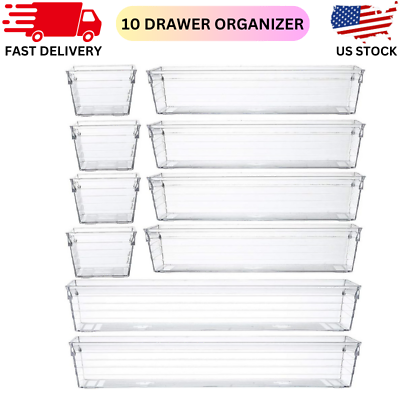 #ad Set of 10 Clear Plastic Drawer Organizer Tray for Vanity Makeup Kitchen Utensils