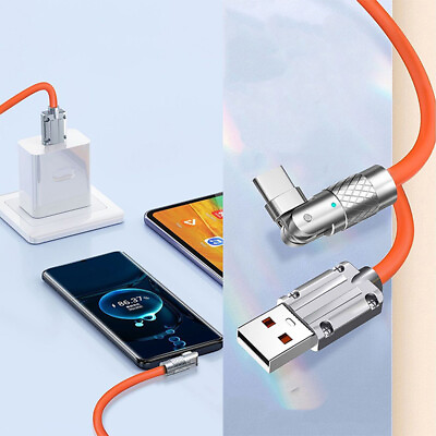 #ad 1Pc 120W 6A Micro USB Type C Fast Charging 180 Degree Rotation Elbow Cable h AU $9.01