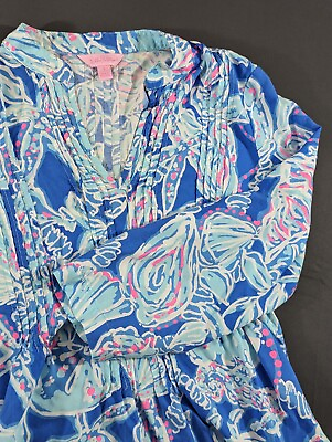 #ad Lilly Pulitzer Sarasota Tunic Blue Women#x27;s Small Floral Beach