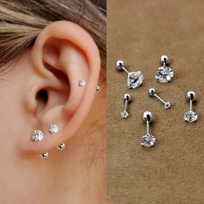 #ad Womens Silver Round CZ Screw Back Ball Stud Earrings 316L Surgical Steel 2 6mm