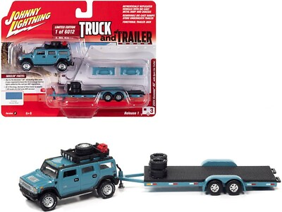 #ad 2004 Hummer H2 Truck and Trailer Series 1 64 Diecast Limited Edition to 6012