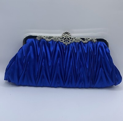 #ad Satin Envelope Evening Cocktail Party Handbag Blue