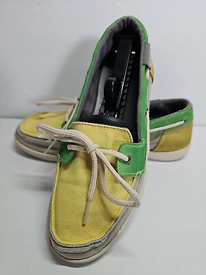 #ad Crocs Walu Womens Size 9 Gray Yellow Green Canvas Comfort Boat Dock Shoes