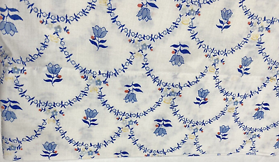 #ad Vintage 60s Pair Pillowcases Percale White Blue Floral Pattern Print Cottagecore