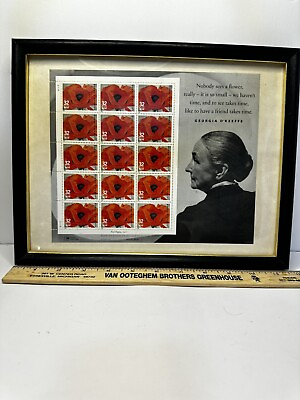 #ad Vtg STAMpS Postage Georgia O#x27;Keeffe Framed Sheet of 15 32 Cent Red Poppy 1927