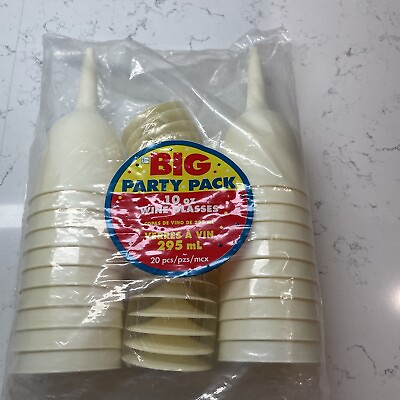 #ad Big Party Pack Beige Plastic Wine Glasses 10 oz. Pack of 20 Party Supply