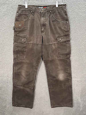 #ad Wrangler Riggs Pants Mens 34x32 Brown Ripstop Carpenter Cargo Workwear *