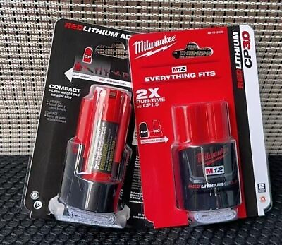 #ad 2 PACK Milwaukee 48 11 2430 M12 Red Lithium CP 3.0 Battery Fast Shipping NEW