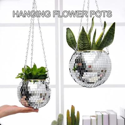 #ad Disco Ball Creative Round Flower Pot Hanging Basket Plastic Glass Mirror Plant