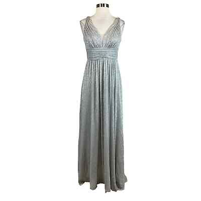 #ad Eliza J Women#x27;s Formal Dress Size 4 Silver Metallic Sleeveless Long Evening Gown