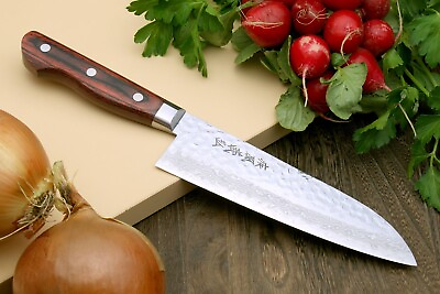 #ad VG10 Hammered Damascus Santoku 18cm Japanese Handmade Chef Knife YOSHIHIRO