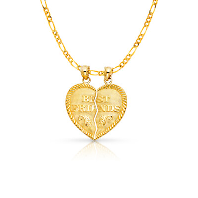 #ad 14K Yellow Gold FRIENDS 2 Heart Charm Pendant amp; 2.3mm Figaro 31 Chain Necklace