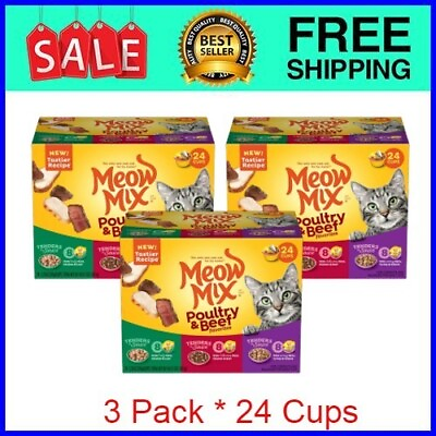#ad Meow Mix Tender Favorites Poultry amp; Beef Variety Pack Wet Food 24 Cups 3 Pack