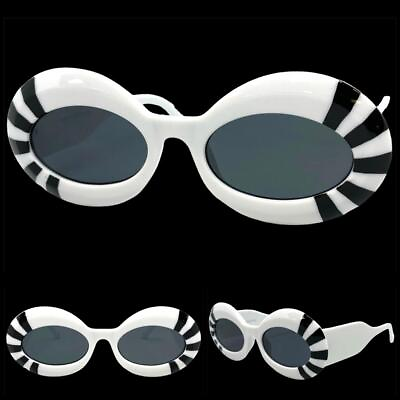#ad Exaggerated Classic Vintage Retro Style SUNGLASSES Large Thick Oval White Frame