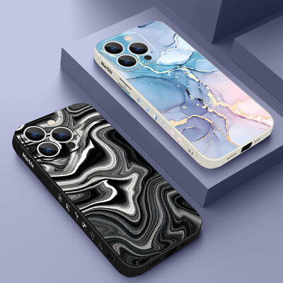 #ad Marble Case For iPhone 15 14 13 Pro Max 12 11 Shockproof TPU Soft Phone Cover