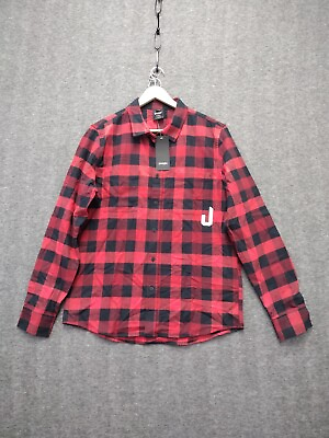 #ad Oakley Custom Fit Button Shirt Men#x27;s Size M Red Black Plaid Long Sleeve