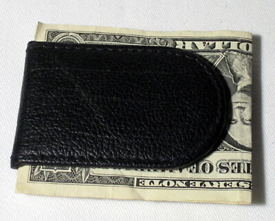 #ad MENS BLACK LEATHER MONEY CLIP MAGNETIC THIN WALLET HOLDER ID CREDIT CARD NEW