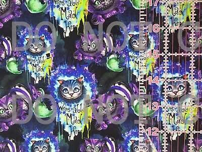 #ad Custom 100% Cotton Woven Alice in Wonderland Chesire Cat By The 1 4 Yard 9x56
