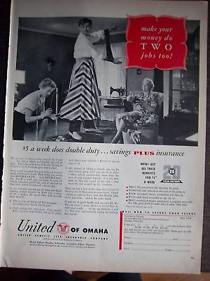#ad 1954 United of Omaha Insurance Granny Knitting Ad $9.99
