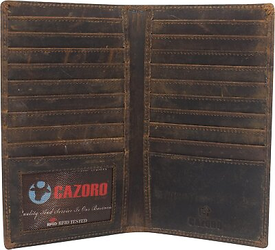 #ad CAZORO RFID Blocking Mens Genuine Vintage Leather Bifold Long Wallet Design... $24.99