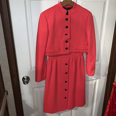 #ad 1960s Dress Red amp; Black Wool Dress Matching Jacket Spring Summer 60s VTG Size 10