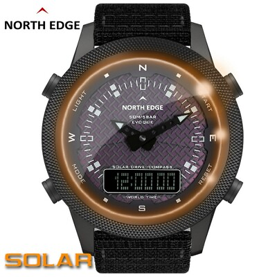 #ad NORTH EDGE Men Solar Digital Watch Mens Outdoor Watches Metal Waterproof 50M
