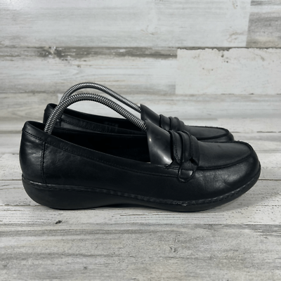 #ad Clarks Womens Leather Slip On Soft Cushion Ashland Lily Loafer Black Size 11