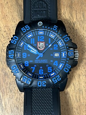 #ad Luminox XL.3053 Navy Seal Colormark Black Rubber Strap Watch Blue Accents