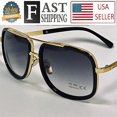 #ad #ad Men#x27;s Sunglasses Square One Gold Colored Metal Frame Top Bar Oversize Shades NEW