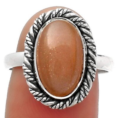 #ad Natural Peach Moonstone 925 Sterling Silver Ring s.8.5 Jewelry R 1013