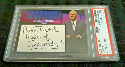 #ad Alex Trebek dec host of Jeopardy signed autographed psa slabbed custom cut card
